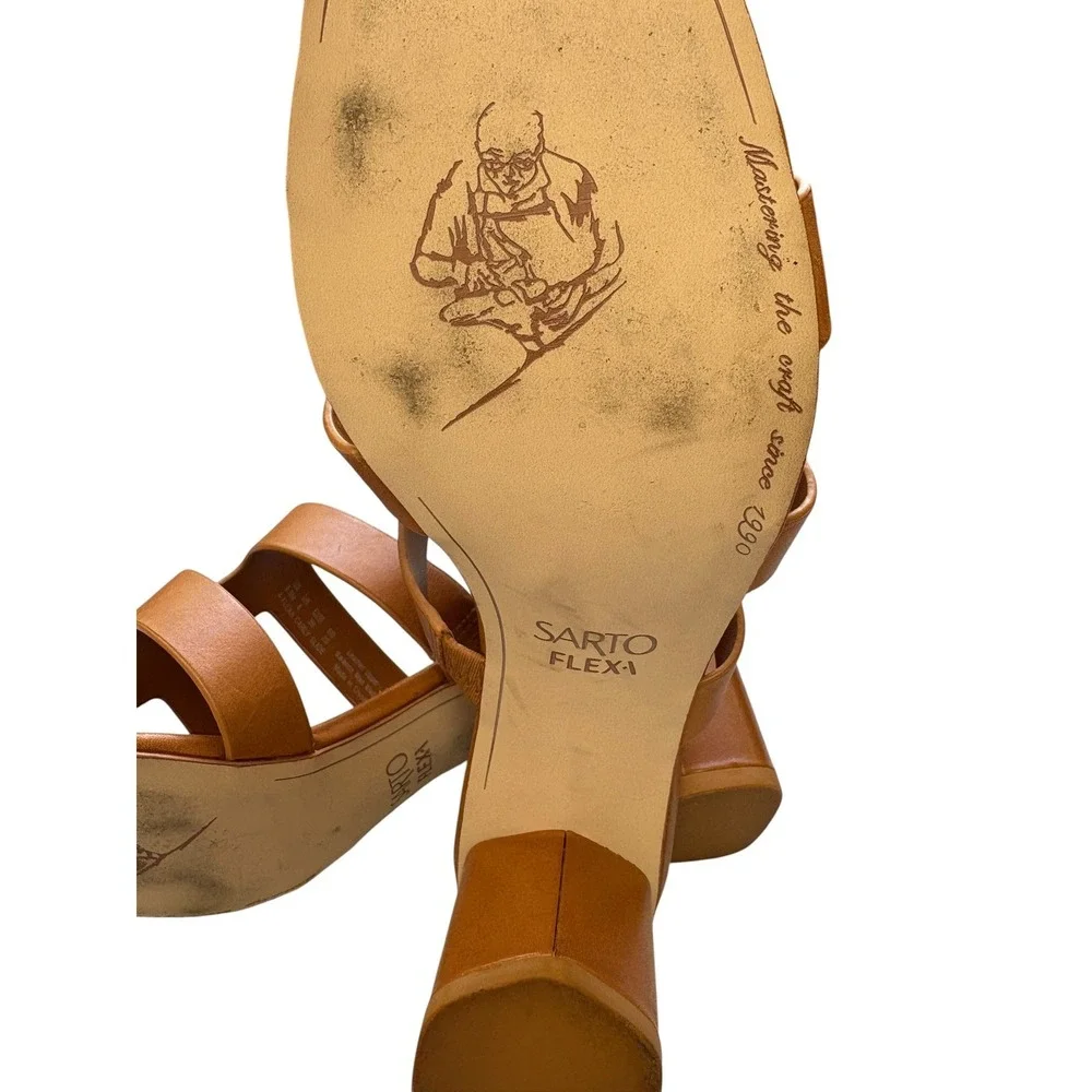 Sarto Flexa Carly Heeled Slide Sandals Cognac Square Toe Block Heel Mule 8.5